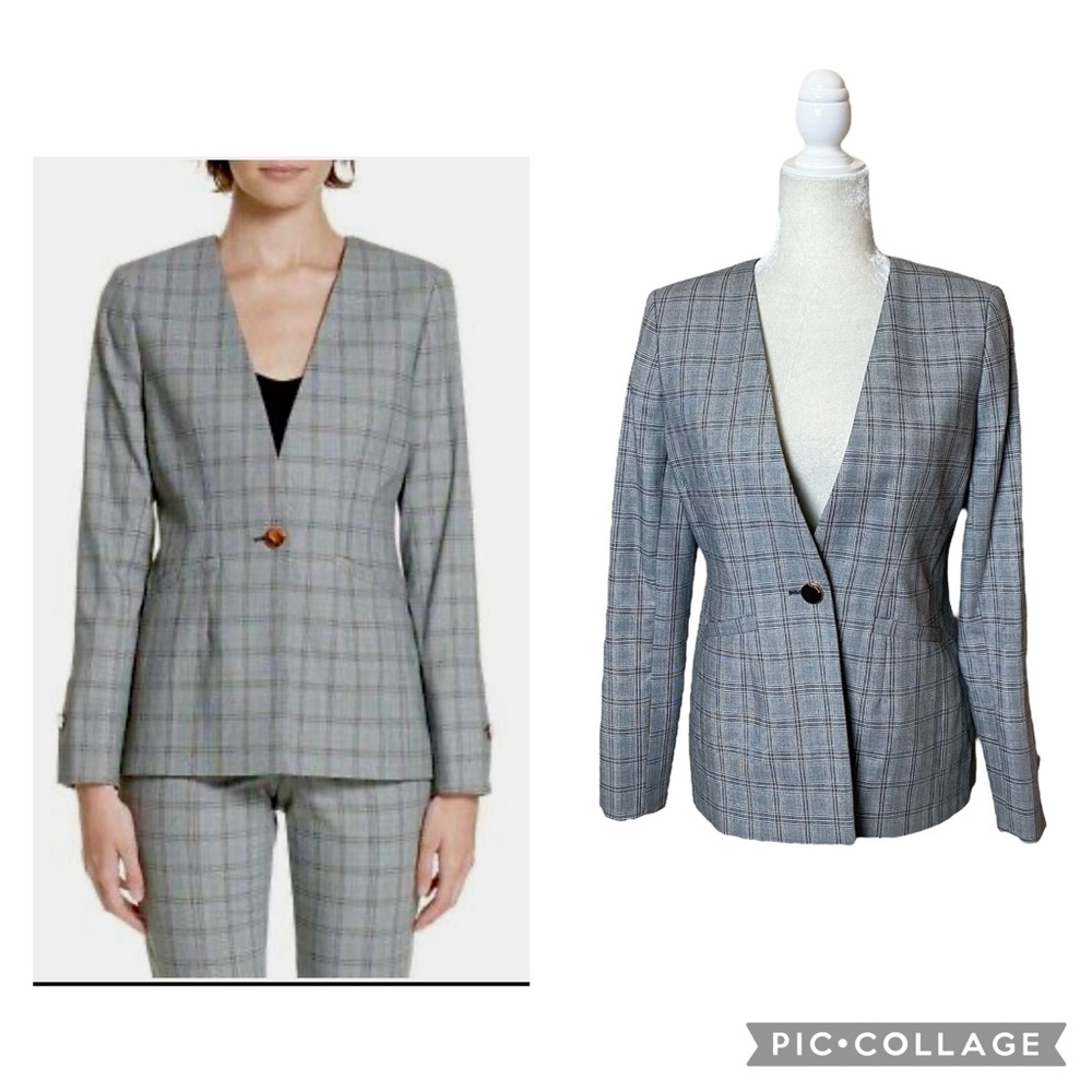 Ted Baker London Women's Title Rista Check Blazer Jacket Black & White Size 4